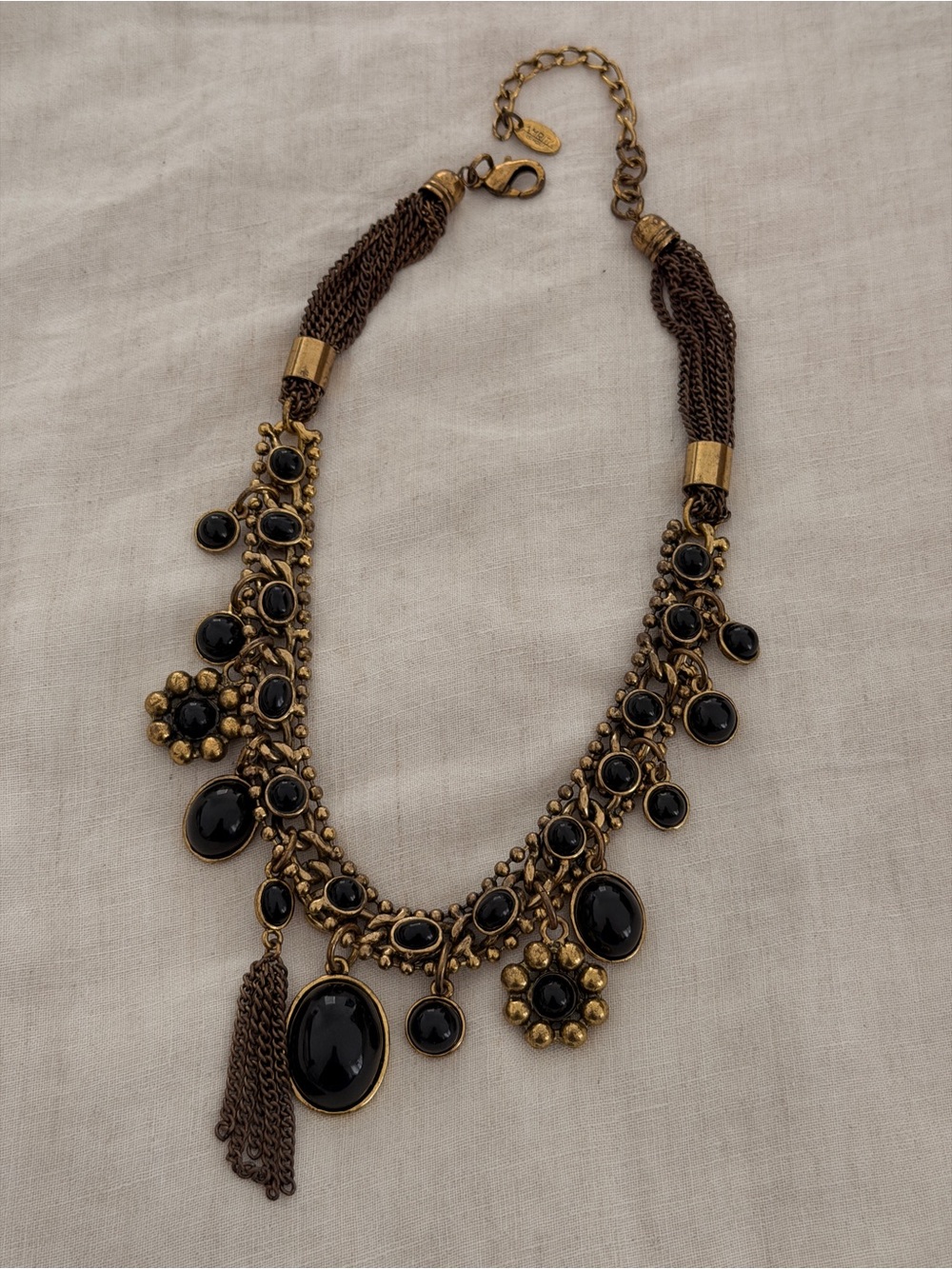 Amrita Singh Black and Antique Gold Bib Necklace with Tassel